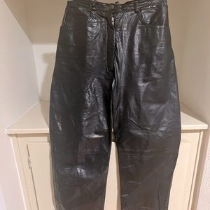 Womens Vintage Black Leather Pants , fully lined! High Rise.
